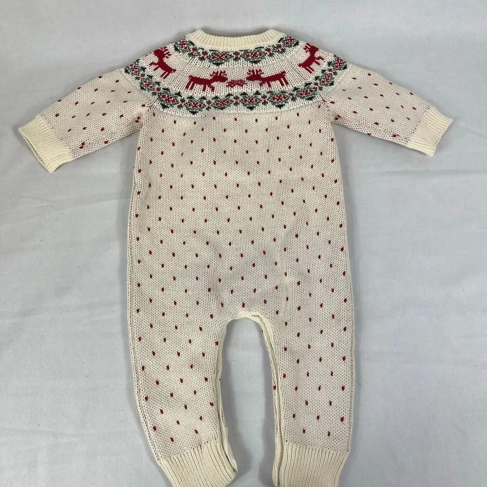 Hanna Andersson Baby Deer Fair Isle Sweater Romper 6-12M size 70